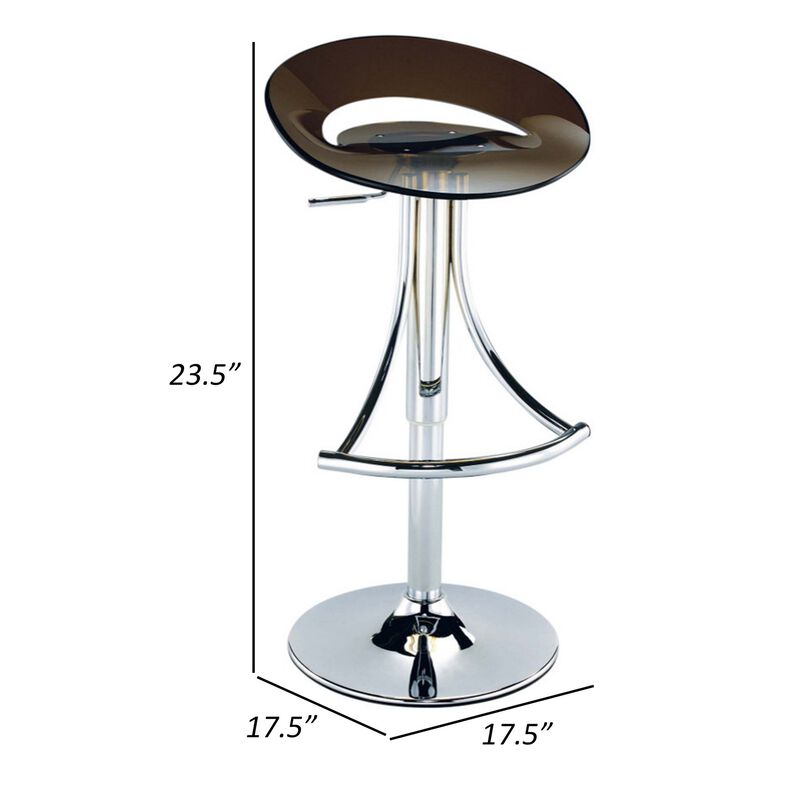 Vera 19-29 Inch Counter Height Stool, Round Swivel, Adjustable, Chrome Gray - Benzara