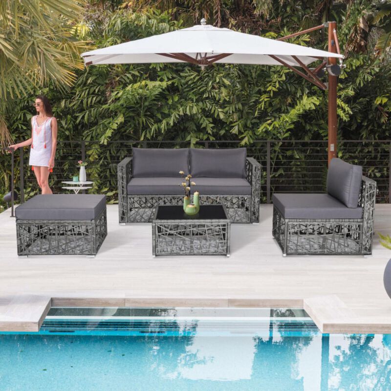 Hivvago 5 Pieces Patio PE Rattan Wicker Sofa Furniture Set