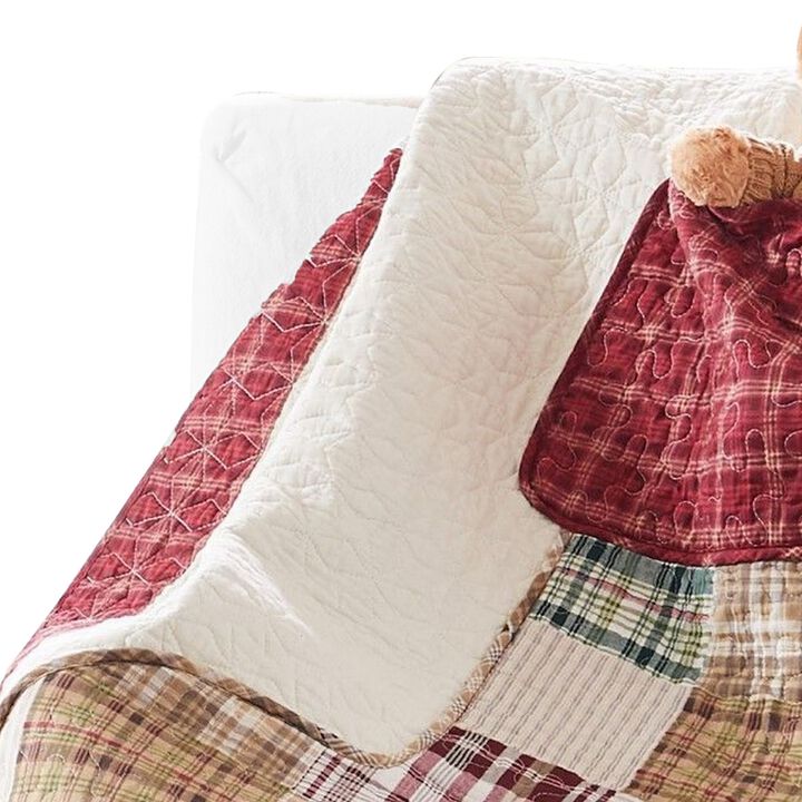 50 x 60 Cotton Quilted Throw Blanket with Fill, Festive Stocking Patch work - Benzara