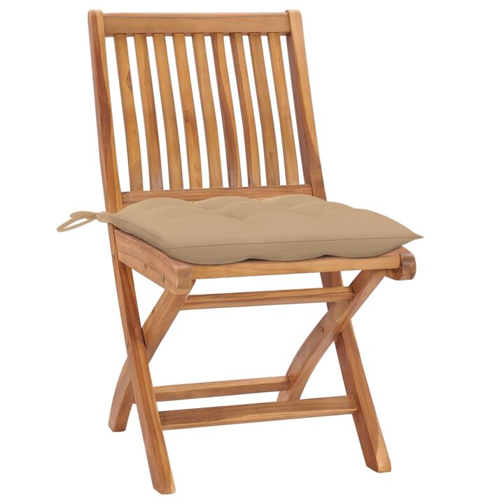 vidaXL Folding Garden Chairs with Cushions 4 pcs Solid Teak Wood