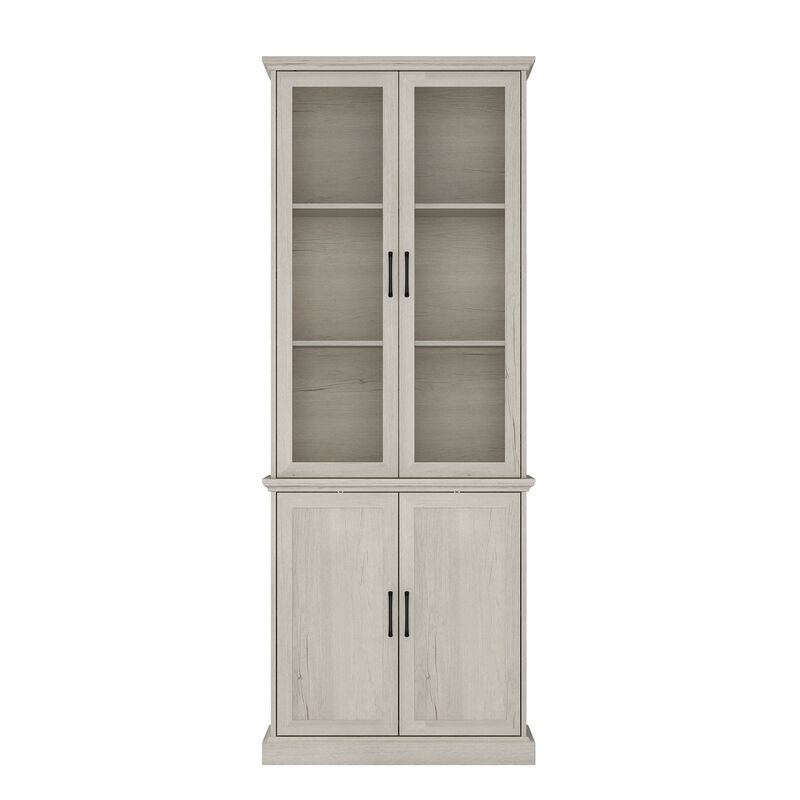 FUFU&GAGA Modern Glass Door Bookcase with Fixed Shelves and Anti-Tip Safety, (31.5" W x 15.8" D x 81.7" H), Yellow