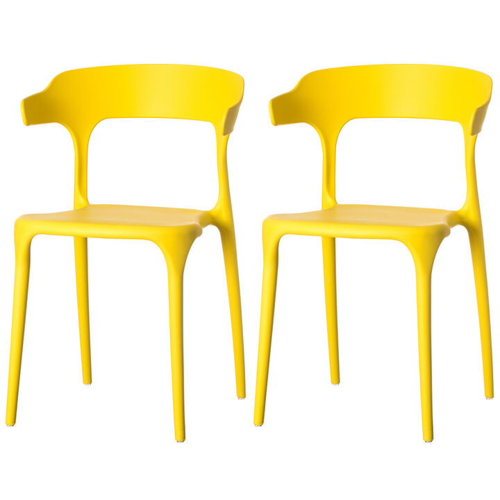 Modern Plastic Outdoor Dining Chair with Open U Shaped Back, Red Set of 2