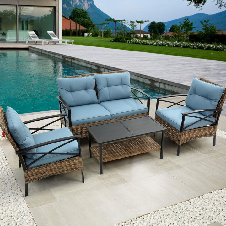 Outdoor Rattan Wicker Sectional Sofa Set with Cushion