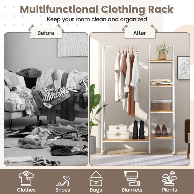 Hivvago Clothes Rack Free Standing Storage Tower with Hanging Bar