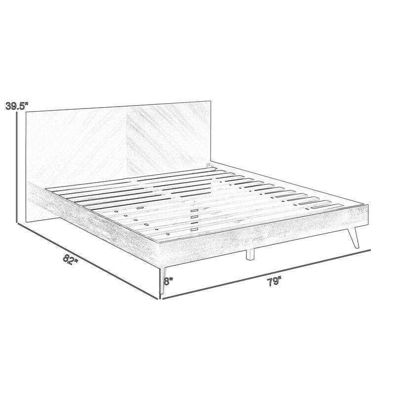 Benjara Saly King Platform Bed Frame, Tapered Legs, Diagonal Grain Finish, Black