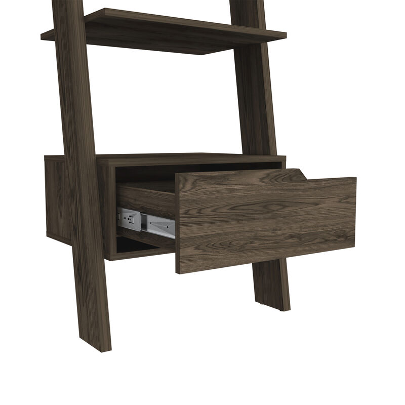DEPOT E-SHOP Kobe Ladder Bookcase, One Drawer, Five Open Shelves, Dark Walnut