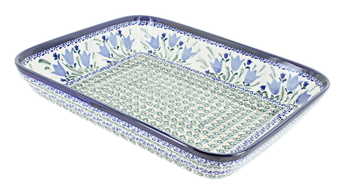 Blue Rose Polish Pottery Floral Butterfly Medium Rectangular Baker