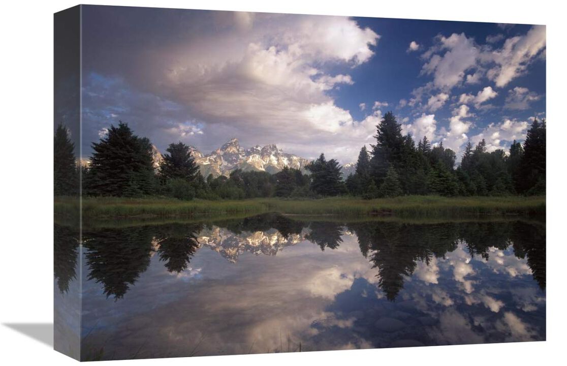 Grand Teton Range at Schwabacher Landing,  Grand Teton NP, Wyoming-Canvas Art-16x12