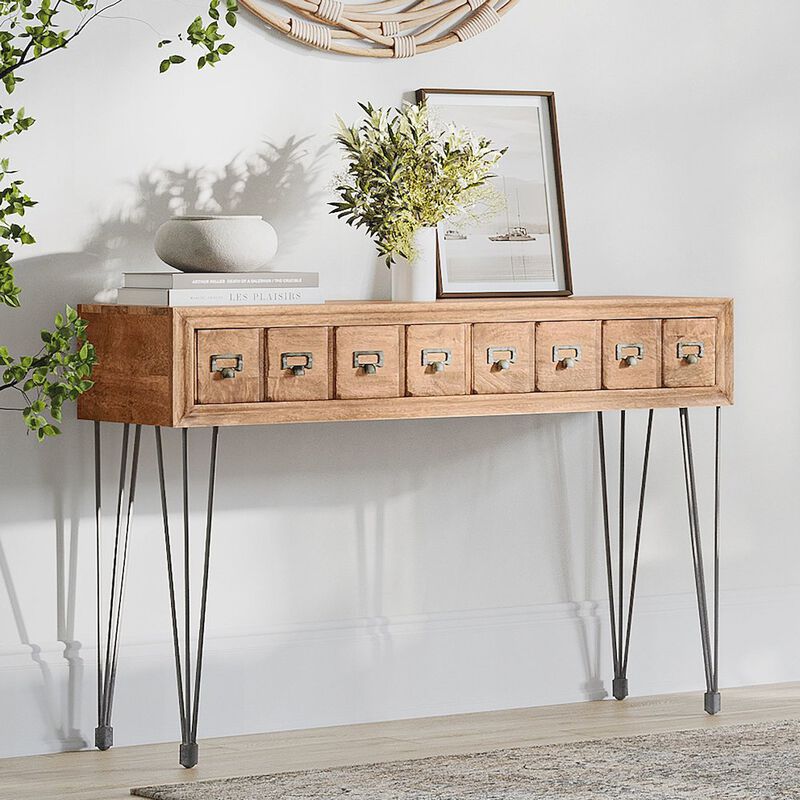 Jofran American Vintage Solid Wood Sofa Table with Apothecary Drawers