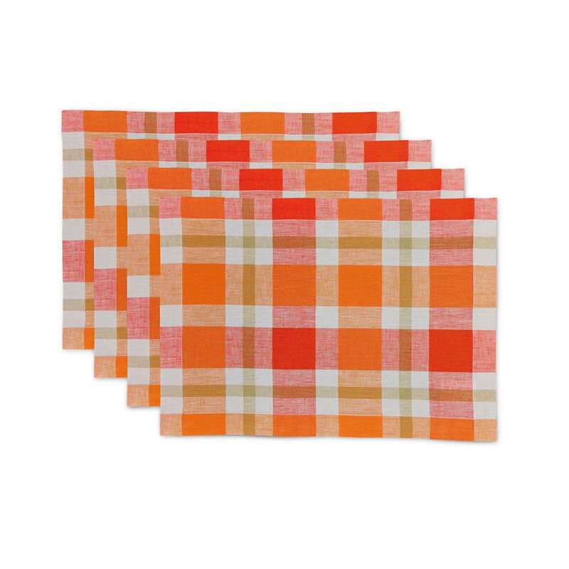 Solino Home 100% Pure Linen 14 x 19 Inch Placemats Set of 4 | Fall Buffalo Check