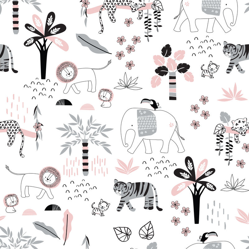 Lambs & Ivy Happy Jungle 100% Cotton Safari Animals Fitted Crib Sheet - White