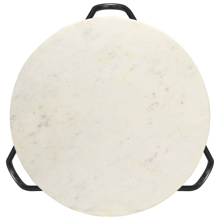 vidaXL Coffee Table White 25.6"x25.6"x16.5" Real Stone with Marble Texture