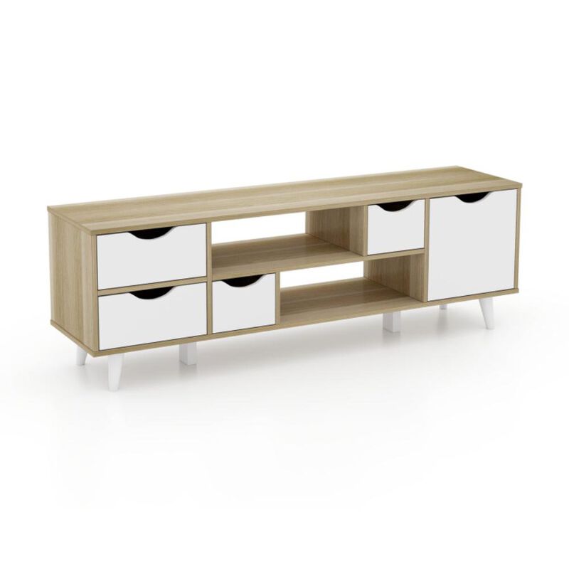 Hivvago TV Stand for TVs up to 55â€ Television CabinetÂ w/ 4 Drawers & 2 Open Shelves-Oak