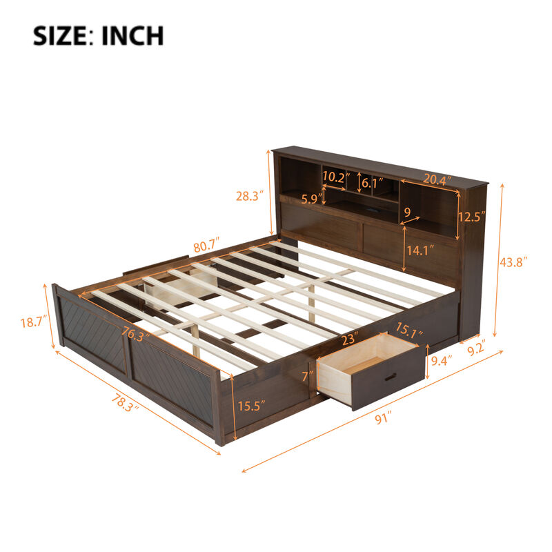 Merax Wood Platform Bed with Multi-storage Headboard