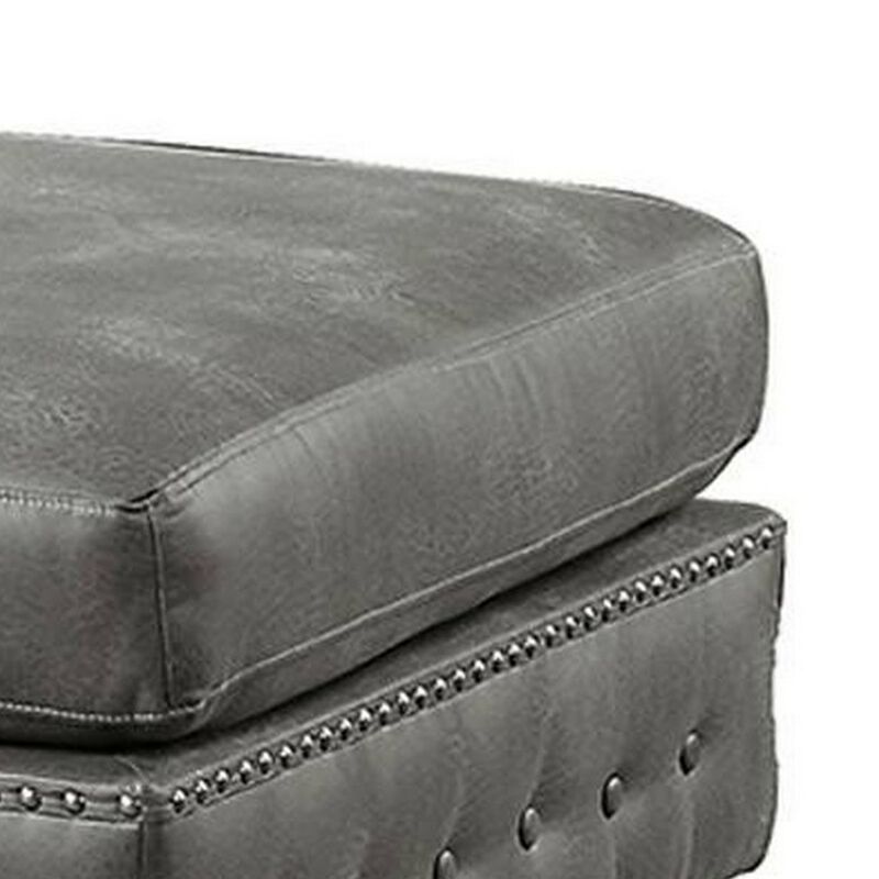 Simi 34 Inch Square Ottoman, Handcrafted Legs, Vegan Faux Leather-Benzara