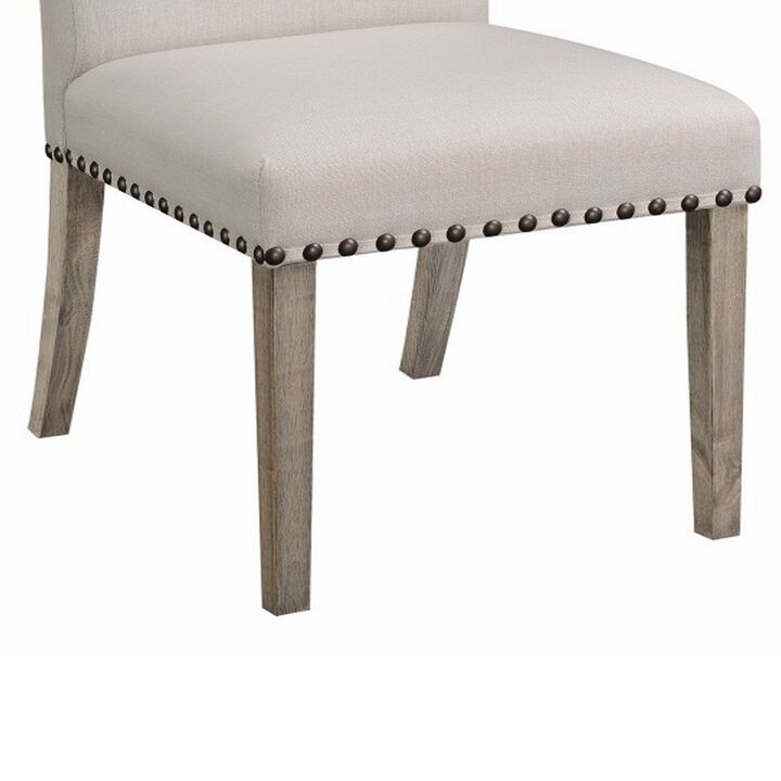 Rolled Back Parson Dining Chair, Beige, Set of 2-Benzara