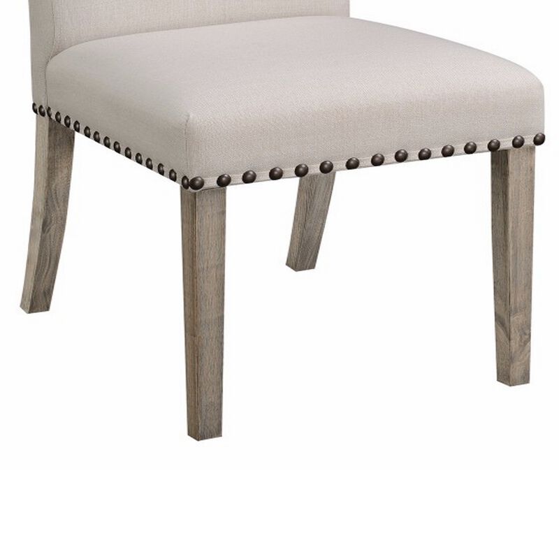 Rolled Back Parson Dining Chair, Beige, Set of 2-Benzara