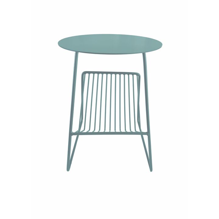 Zeo Side End Table w Magazine Rack, 14 Inch Round Top, Sage Green  - Benzara