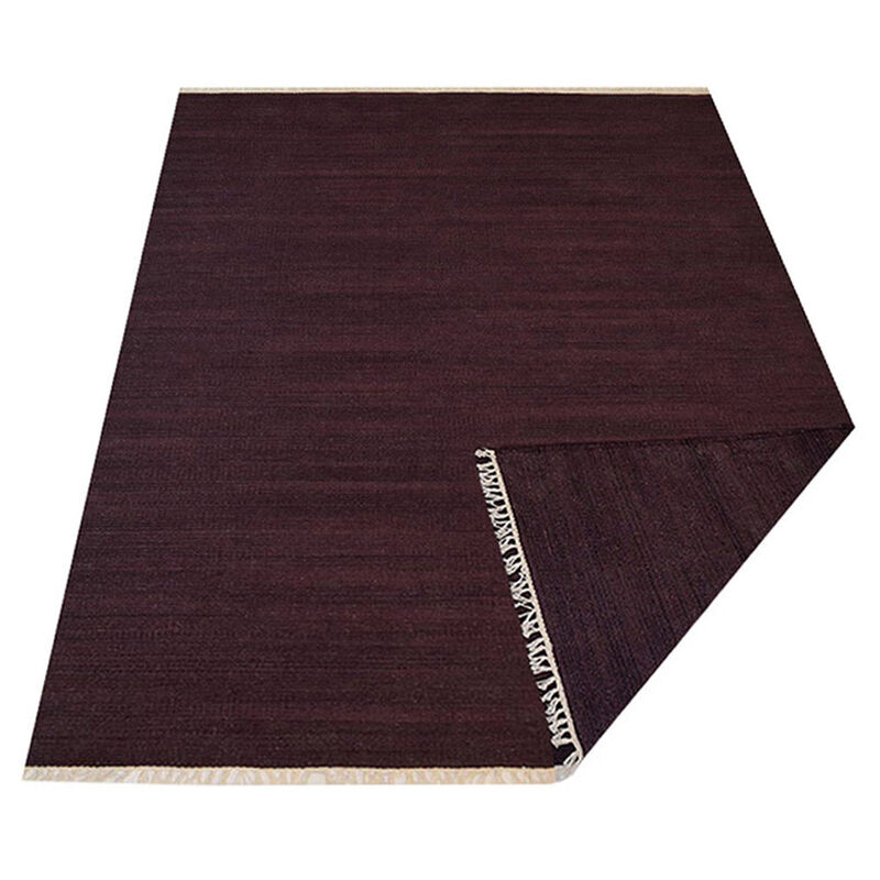 RUGSOTIC CARPETS HAND WOVEN FLAT WEAVE KILIM WOOL ECO-FRIENDLY AREA RUGS  - 3'x5', Rectangle Shape, Plum Color, Solid Plain Design, Low Pile  Handmade Area Rugs for Living Room, Bed Room (D00111)