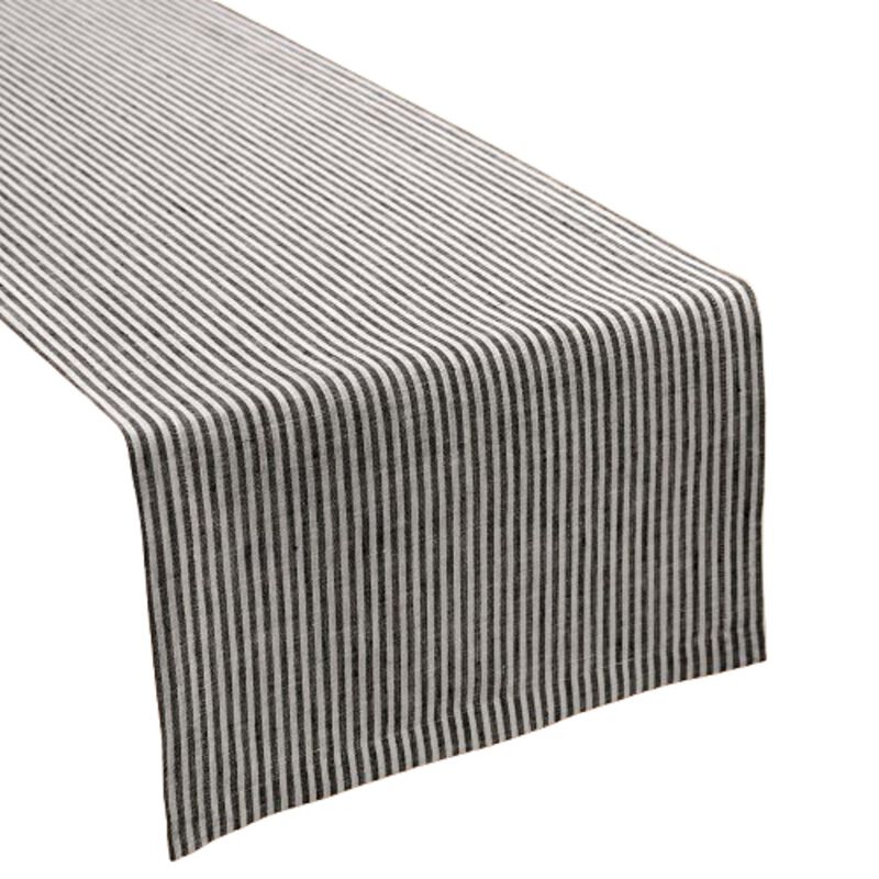 Solino Home 100% Pure Linen Table Runner 14 x 90 Inch | Narrow Stripe