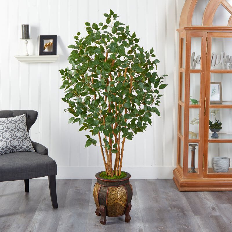 Hivvago 5.5 Feet Ficus Bushy Artificial Tree in Decorative Planter