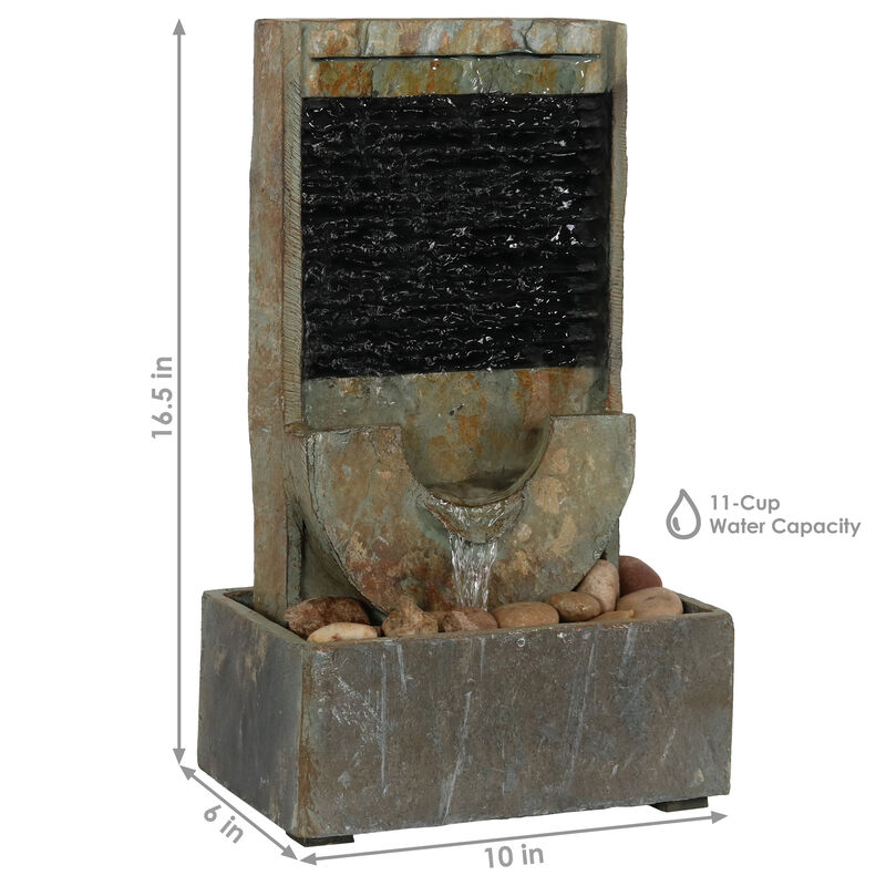 Sunnydaze Half Moon Slate Indoor Tabletop Water Fountain - 16 in