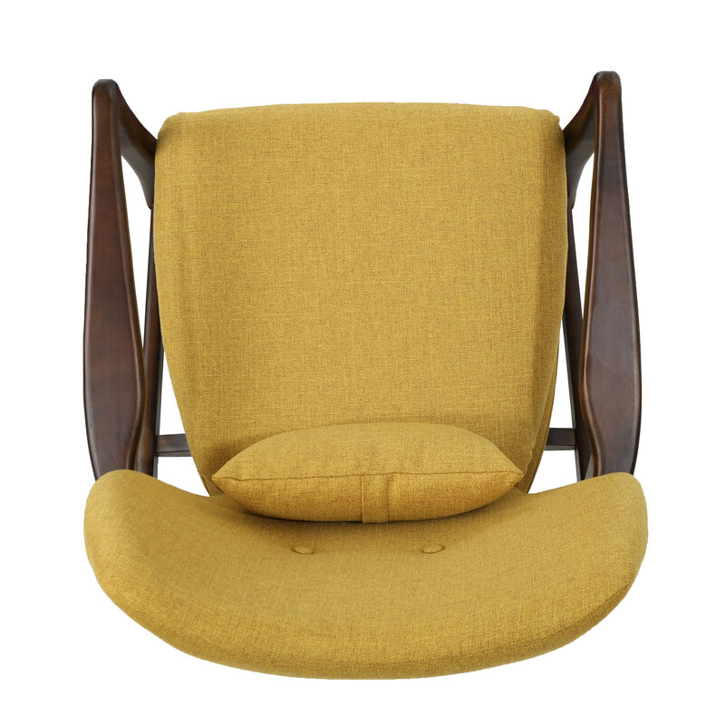 Keya Accent Chair, Mustard Yellow Fabric, Button Tufted Back, Accent Pillow - Benzara