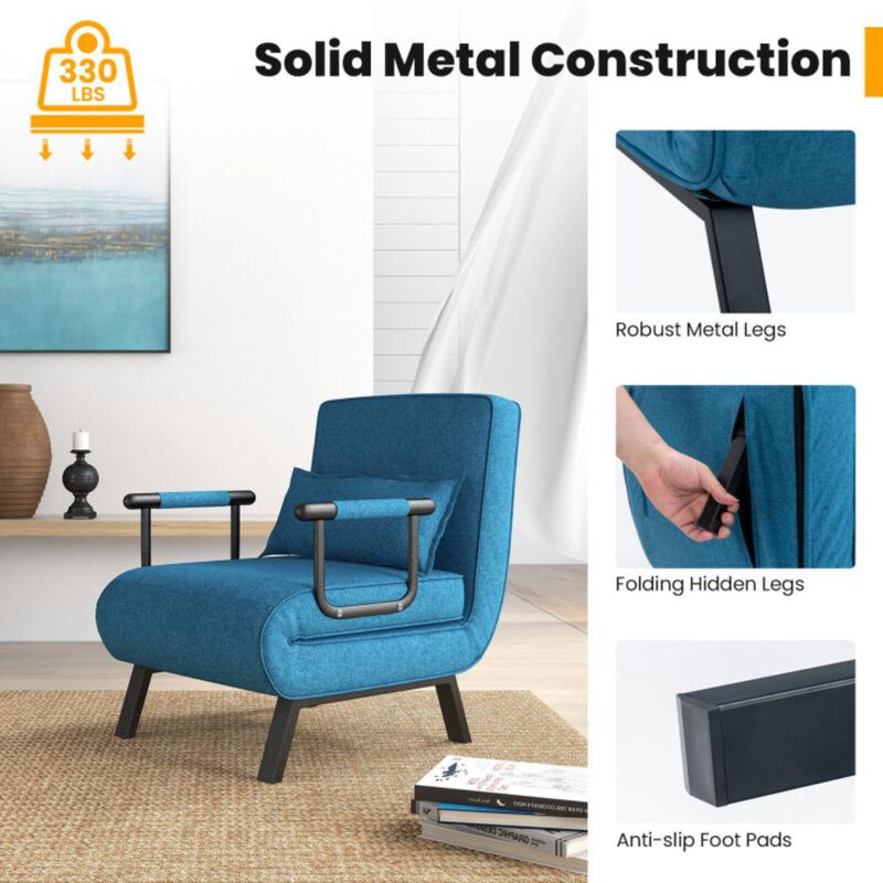 Hivvago Folding 6 Position Convertible Sleeper Bed Armchair Lounge Couch with Pillow