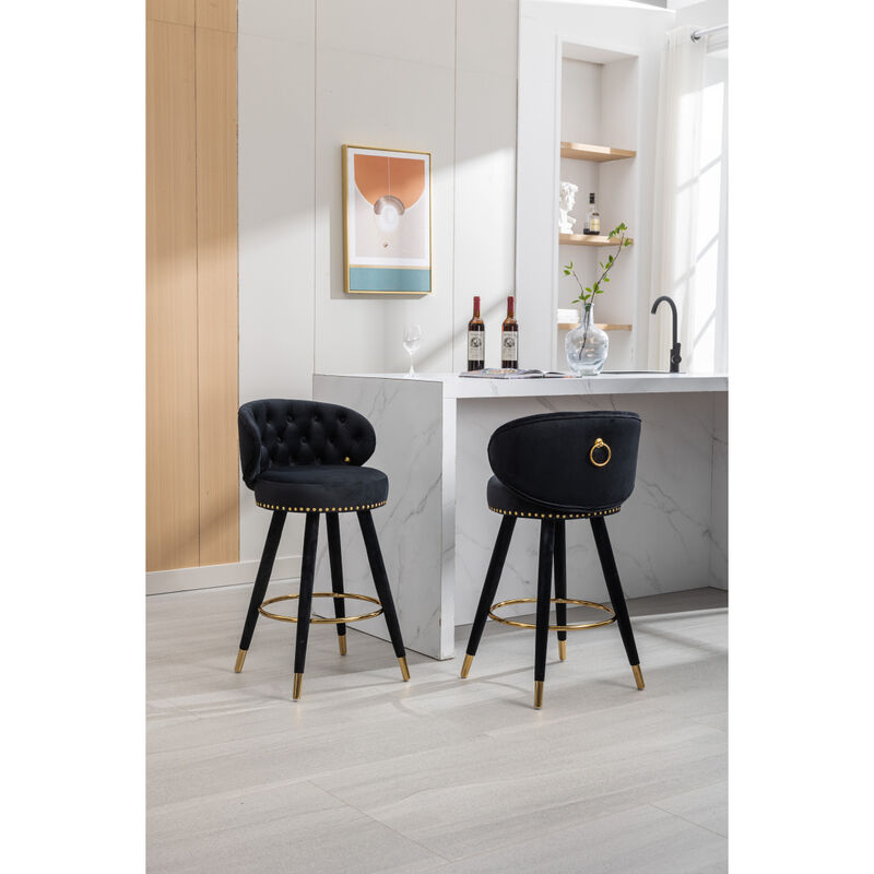 Set of 2 Solid Wood Counter Height Bar Stools