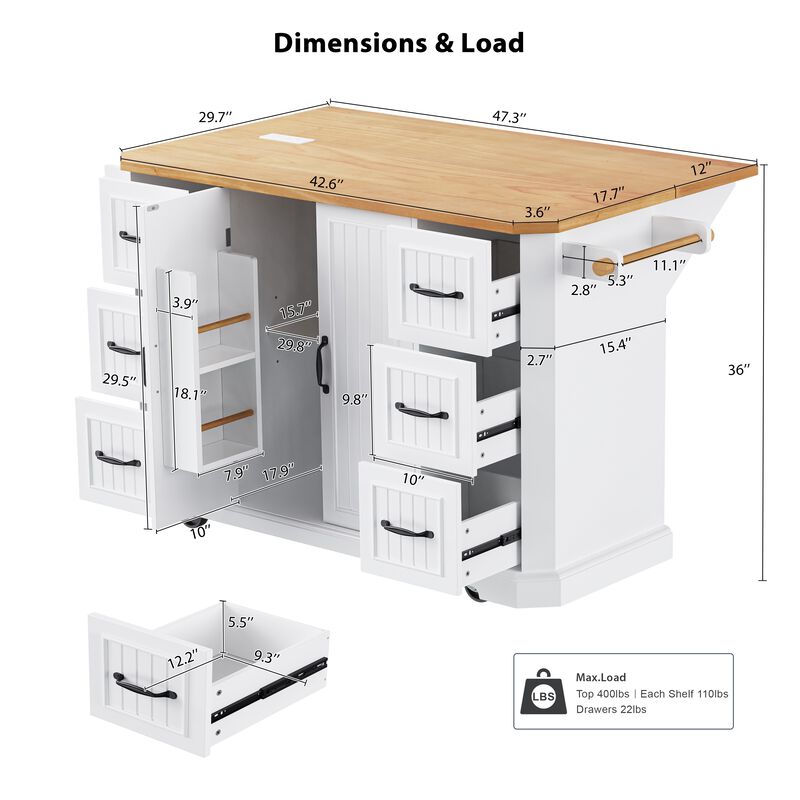 Merax Rolling Kitchen Island  Cart with Power Outlet