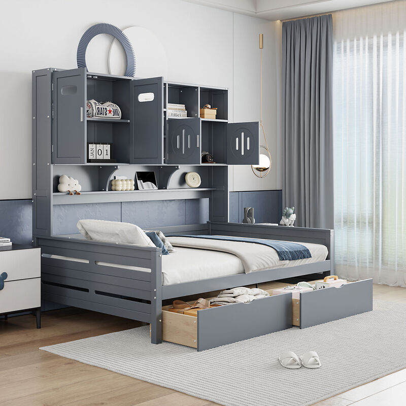 Merax Wooden Daybed with Storage Drawers and Cabinets