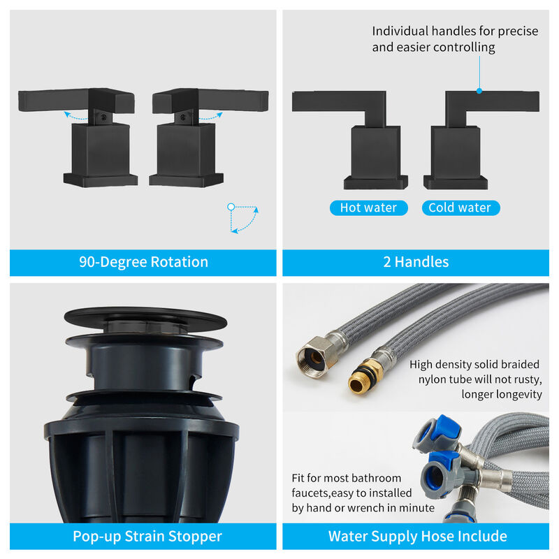 Modern Widespread Bathroom Faucet, 3-Hole Waterfall Sink Faucet with Pop-Up Drain Assembly