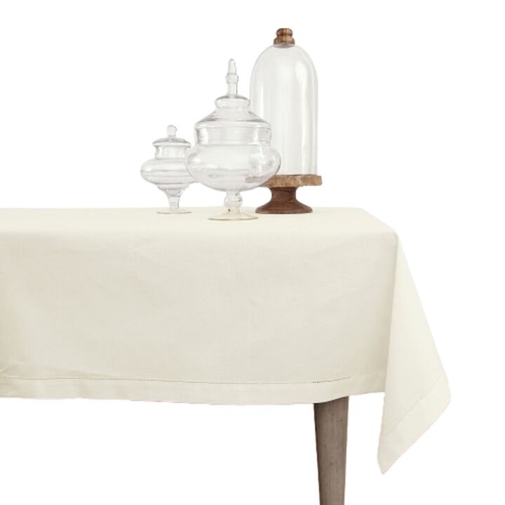 Solino Home Cotton Linen Hemstitch Tablecloth for Thanksgiving, Christmas