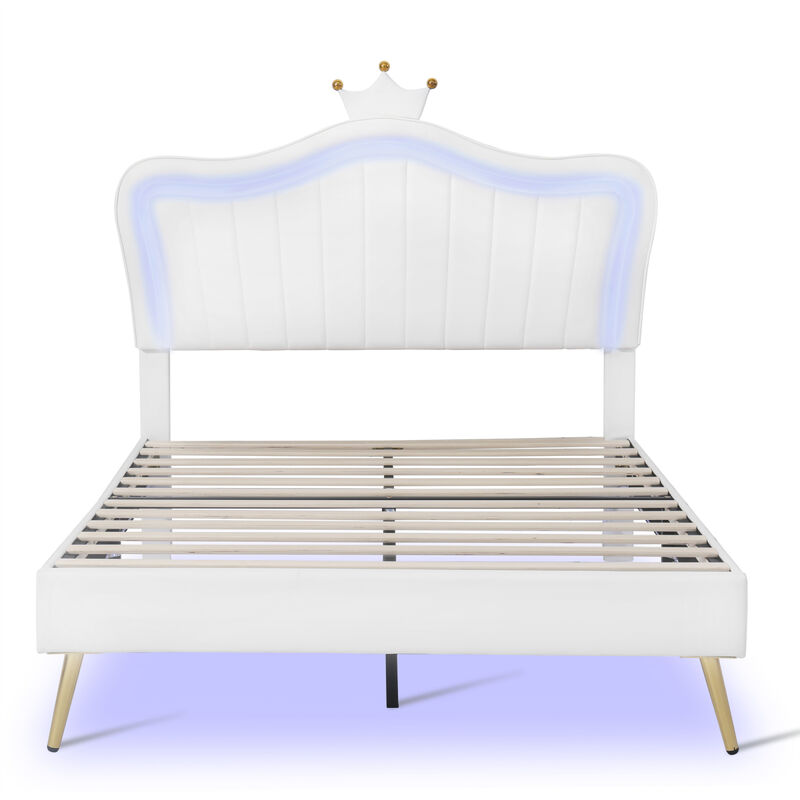 LED Light Upholstered Bed Frame & Crown Headboard