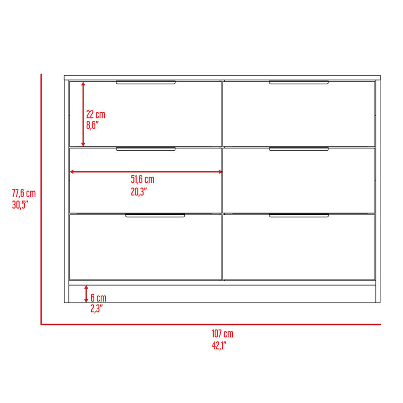 Longhill 6-Drawer Rectangle Dresser Pine
