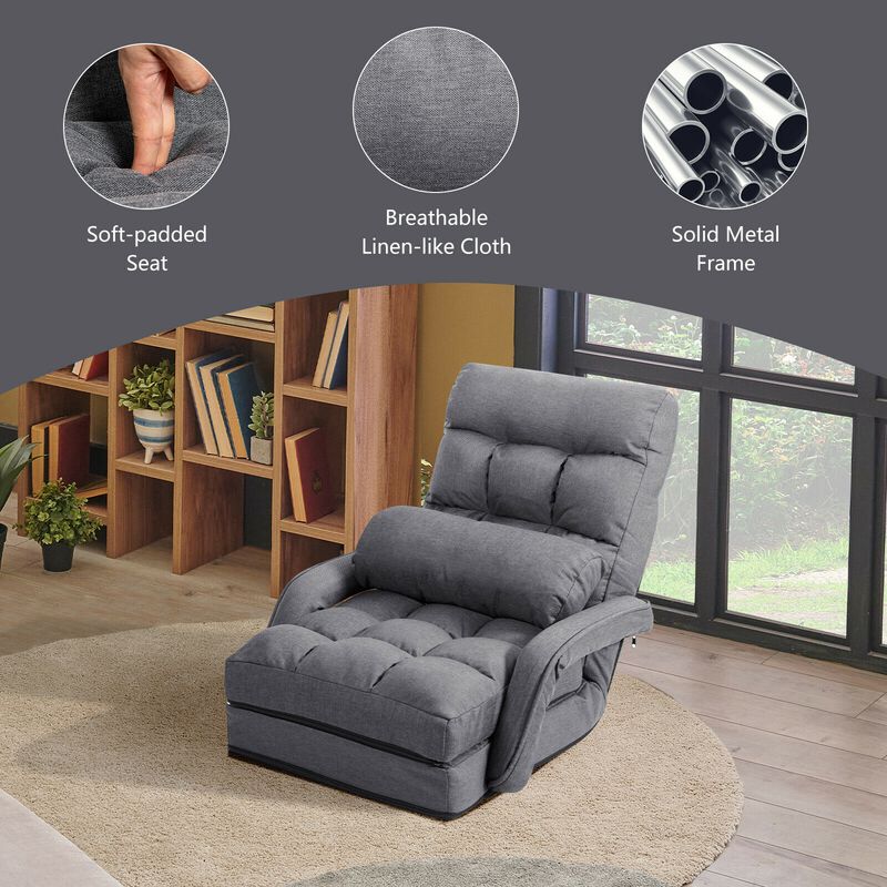 Folding Lazy Floor Chair Sofa with Armrests and Pillow
