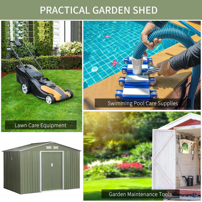 Green Garden Storage: 9x6 Metal Tool Shed with Sliding Doors