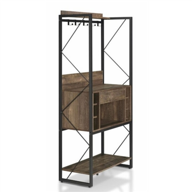 Farmhouse Iron Baker's Rack with Wine Storage – Rustic Kitchen Organizer with Shelves and Bottle Holder