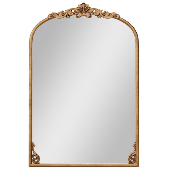 Arched Wall Mirror with Gold Metal Frame, Traditional Baroque Style