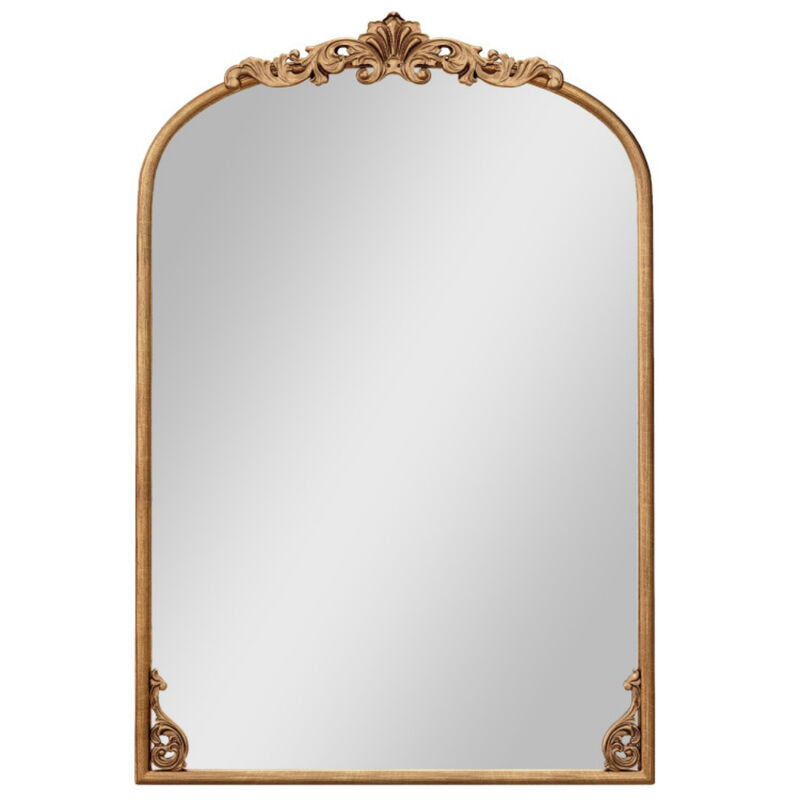 Arched Wall Mirror with Gold Metal Frame, Traditional Baroque Style