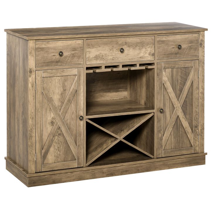 Rustic Oak Storage: Farmhouse Buffet with Wine Rack and Drawers