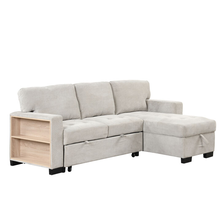 Light Gray Chaise Lounge Sectional with Storage and USB Charger