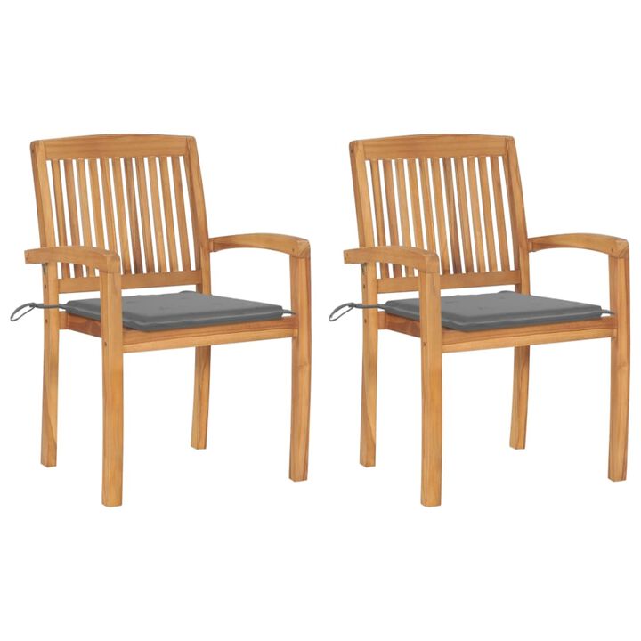 vidaXL Garden Chairs 2 pcs with Gray Cushions Solid Teak Wood