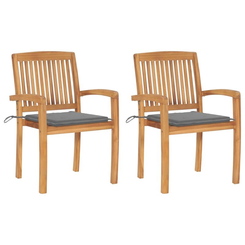 vidaXL Garden Chairs 2 pcs with Gray Cushions Solid Teak Wood