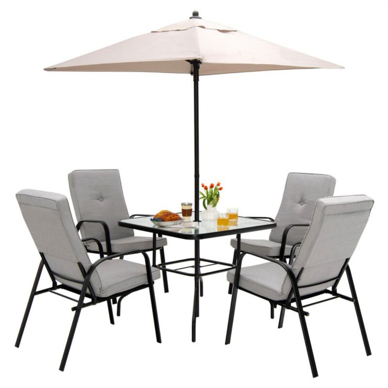Hivvago 5 Feet Patio Square Market Table Umbrella Shelter with 4 Sturdy Ribs
