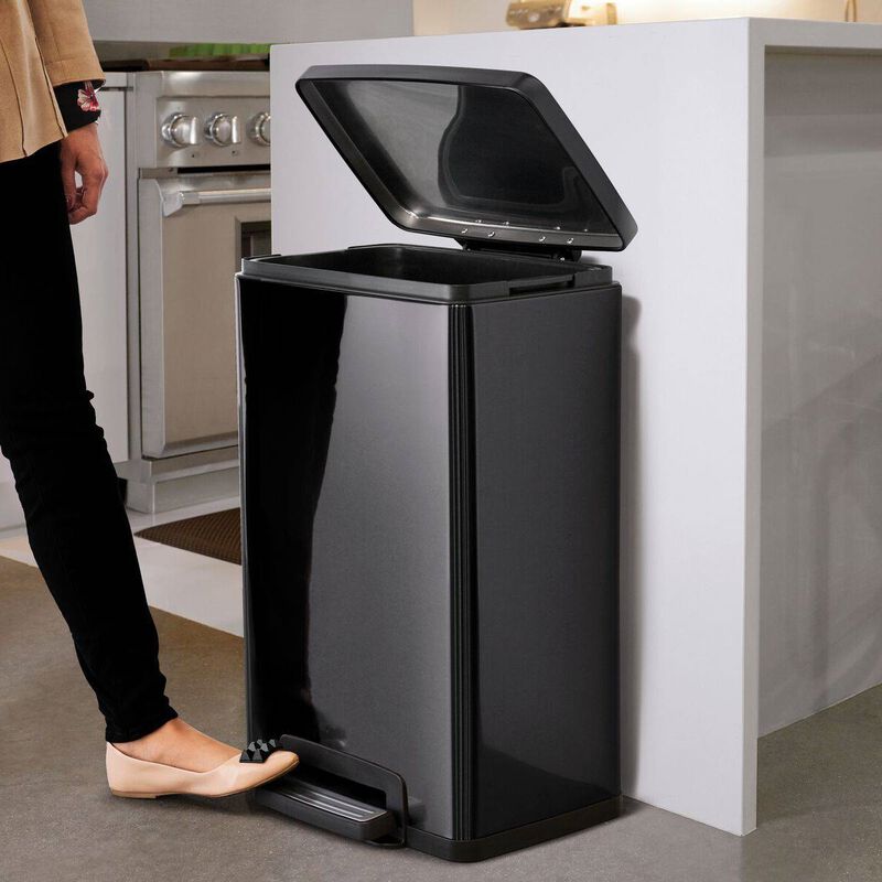 Hivvago Stainless Steel 13 Gallon Kitchen Trash Can with Step Lid Charcoal Black Grey
