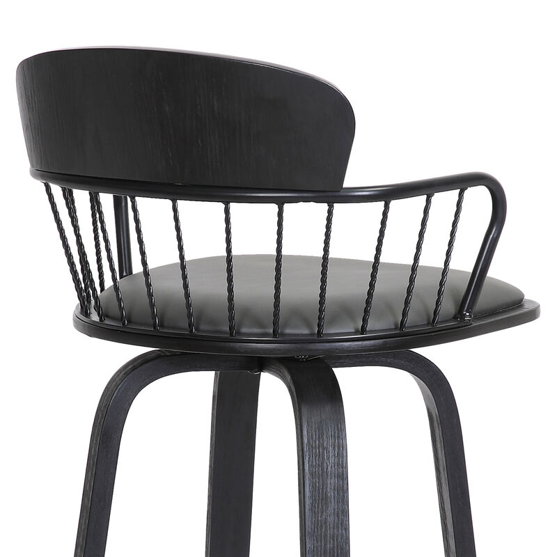 Willow Swivel Black Wood Counter Stool in Grey Faux Leather with Black Metal