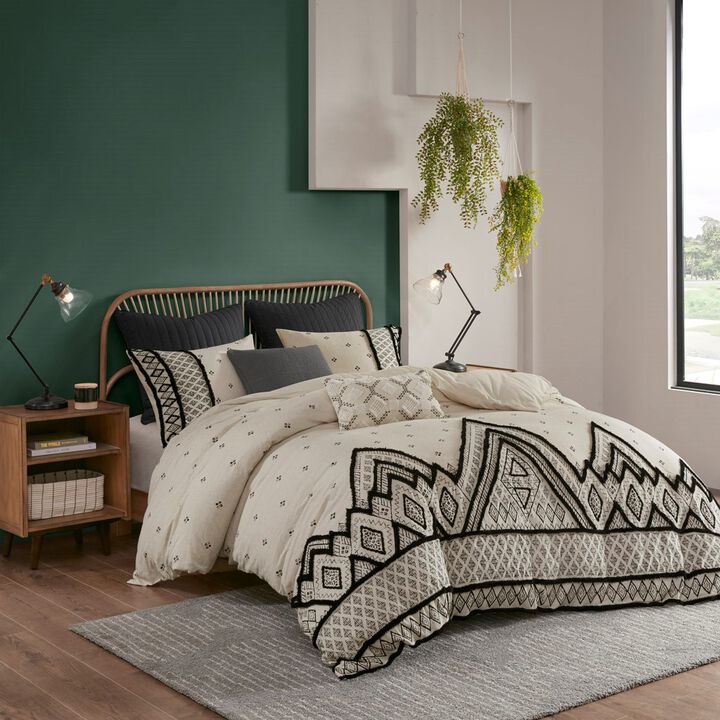 Gracie Mills Fannie Modern-Boho 3-Piece Cotton and Flax Duvet Cover Set