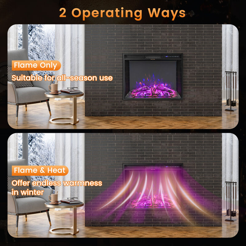 26 Inch Recessed Electric Fireplace with Adjustable Flame Brightness