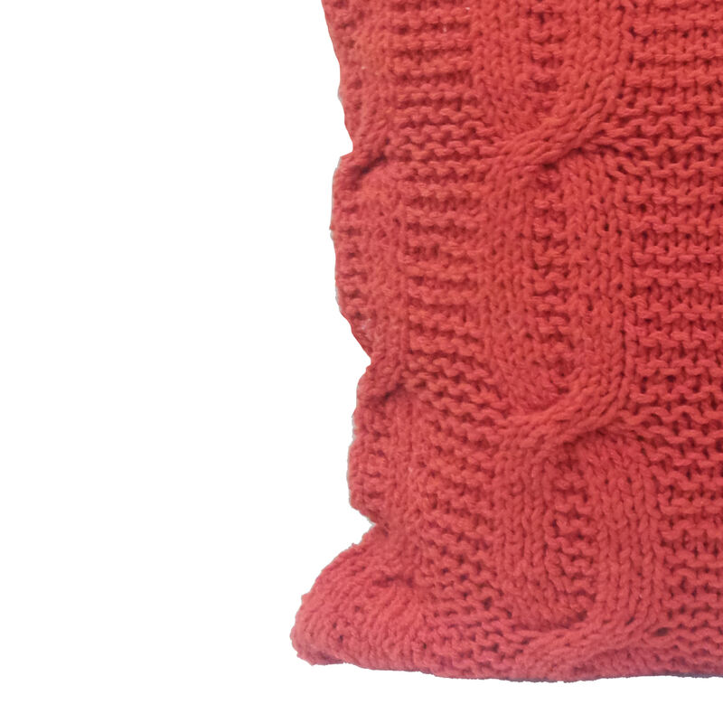 18 X 18 Inch Cotton Cable Knit Pillow with Twisted Details, Orange-Benzara